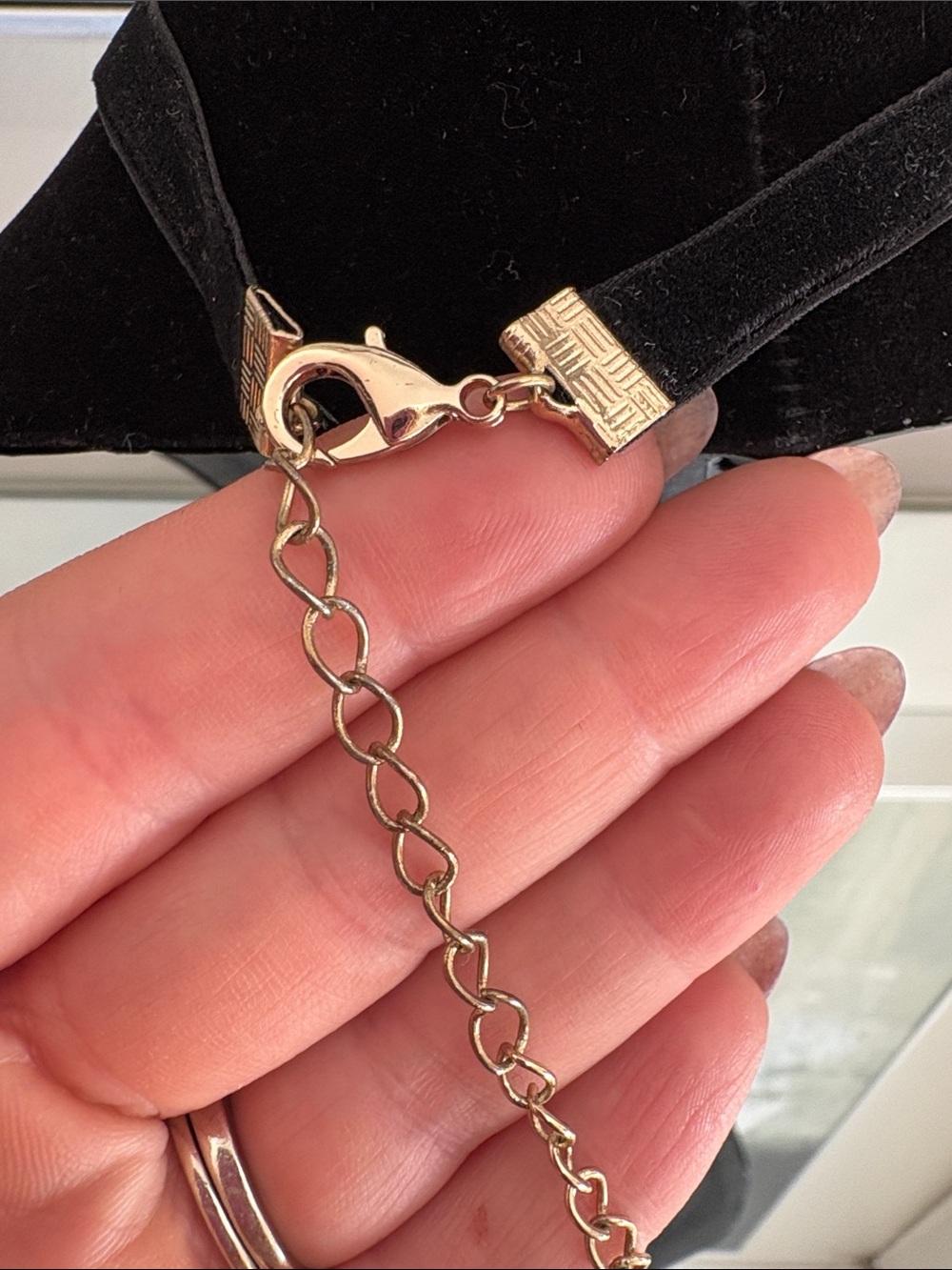 Gold Cross Pendant Choker Necklace on Black Velvet Cord - Picture 2 of 2